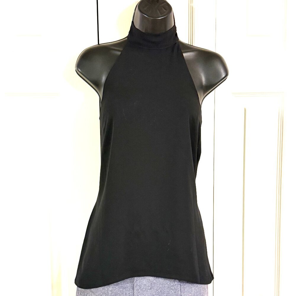 Topshop Black Halter Top with Silver Beaded Tie Ends US 2 (EU 34)